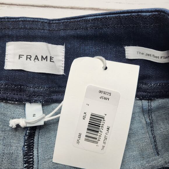 Frame Jet Set Flare Jeans Dark Wash Pull On Organic Cotton Blend Minimalist 26 2 - Picture 8 of 9